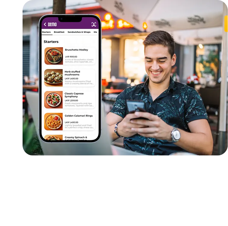 Guest browsing the Badagini menu on their phone in a restaurant