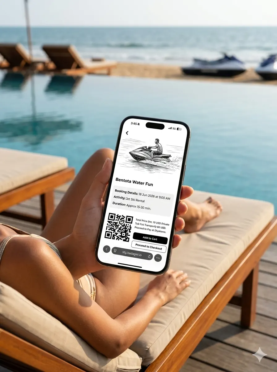 Guest booking a water activity from a sun lounger beside the pool