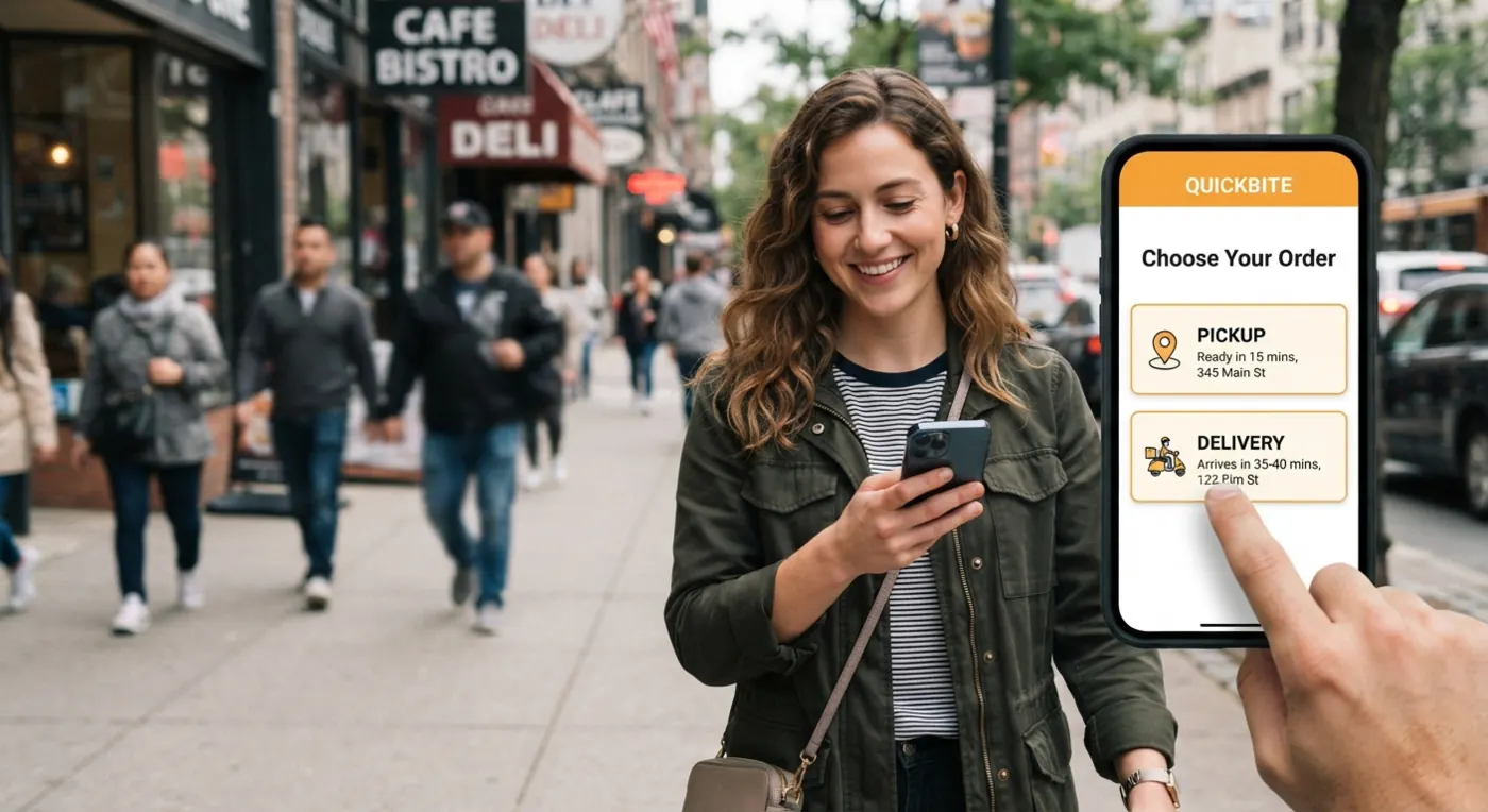 Guest choosing pickup or delivery on the Badagini ordering screen